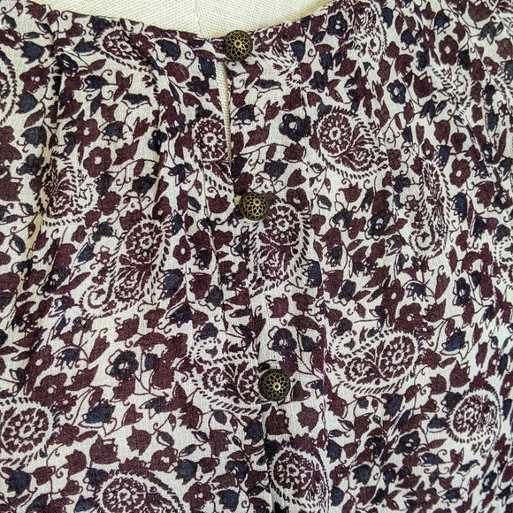 Lucky Brand Blouse Peasant Paisley Floral Print Long Sleeve Burgundy Navy L NWT - Picture 10 of 11